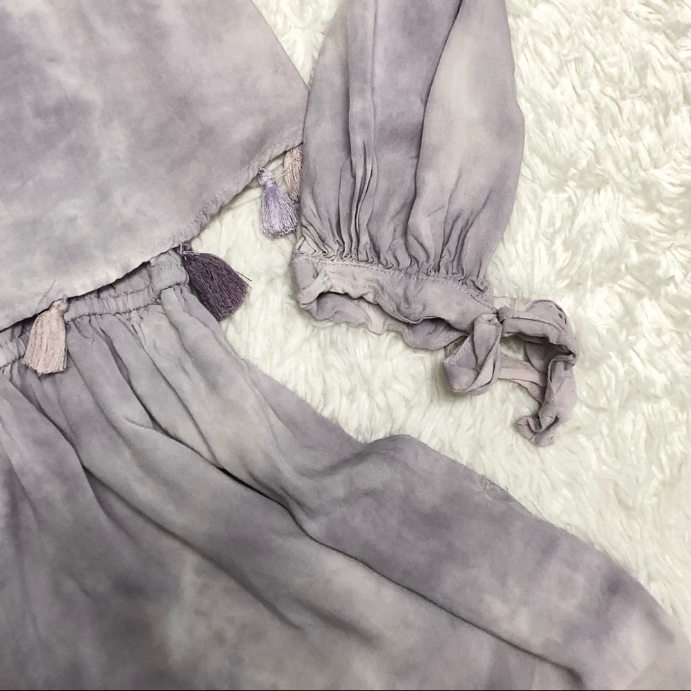 AE Purple Cold Shoulder Tie Dye Tassel Romper Sz S - Picture 6 of 11